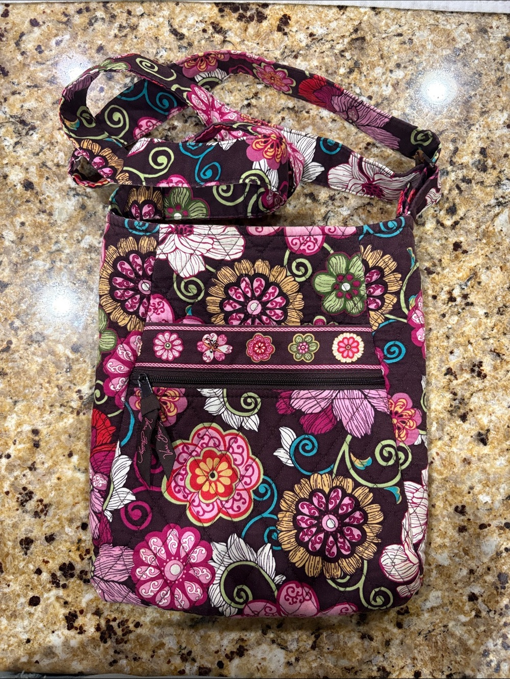 Vera Bradley Quilted Floral Crossbody Bag - Brown & Pink